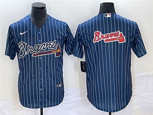 Men's Atlanta Braves Navy Team Big Logo Cool Base Stitched Baseball Jersey